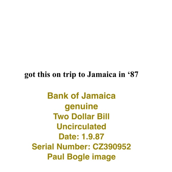 Jamaica two dollar bill 1987 $2 money 87 Bob Marley One Love  Bundle only - Picture 7 of 7
